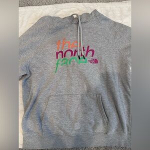 Women’s The North Face Gray Hoodie with Colorful Logo Sz XL